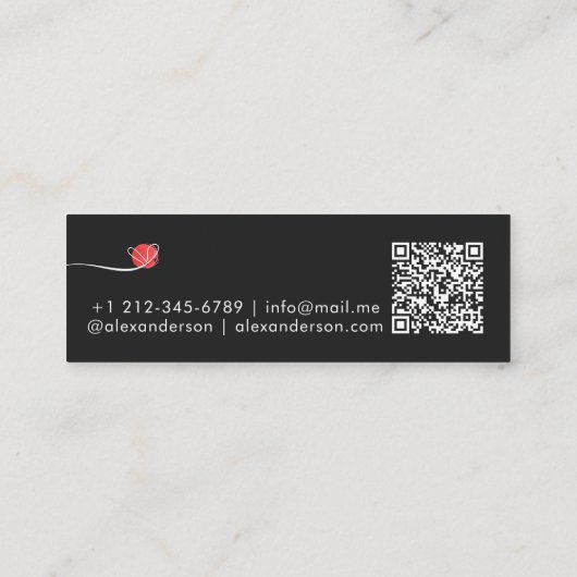 Minimal Modern Script Hello Heart QR Code Mini Visitenkarte (Rückseite)