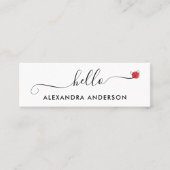 Minimal Modern Script Hello Heart QR Code Mini Visitenkarte (Vorderseite)