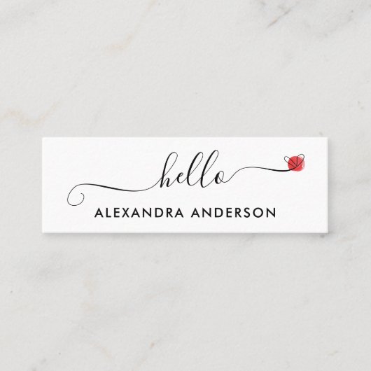 Minimal Modern Script Hello Heart QR Code Mini Visitenkarte (Vorderseite)