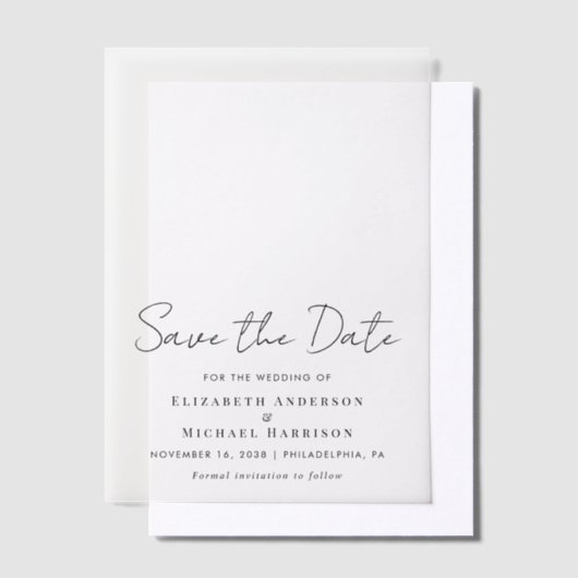 Minimal Modern Script Overlay Save the Date Pergament Einladungen (Versetzt)