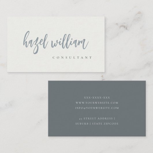 Minimal Modern Simple Black Gray White Script Visitenkarte (Vorne/Hinten)