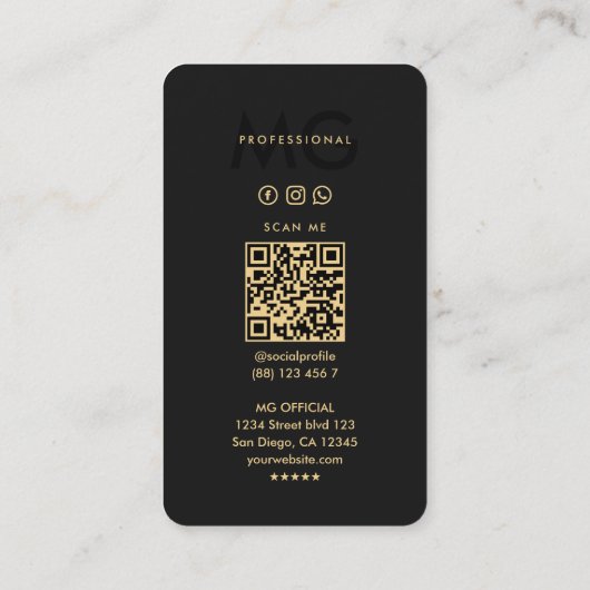 Minimal Modern Simple Monogram Beruflich Black Visitenkarte (Rückseite)