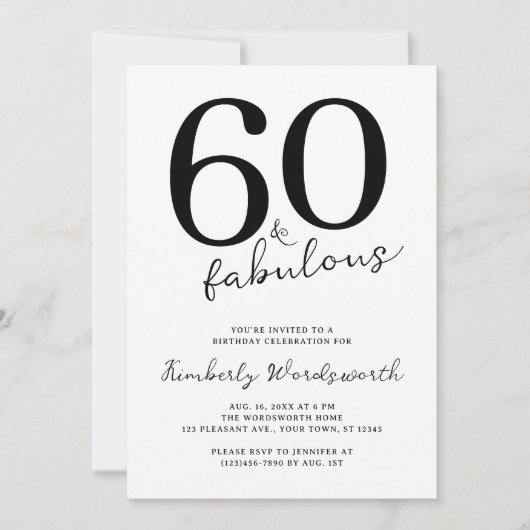 Minimal Modern Sixty and Fabulous 60th Birthday Einladung (Vorderseite)