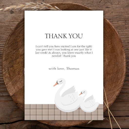 Minimal Modern Swan Kariert Gingham Boy Baby Showe Dankeskarte