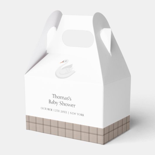 Minimal Modern Swan Kariert Gingham Boy Baby Showe Geschenkschachtel (Vorderseite)