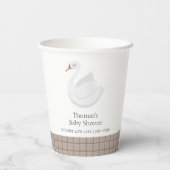 Minimal Modern Swan Kariert Gingham Boy Baby Showe Pappbecher (Rückseite)