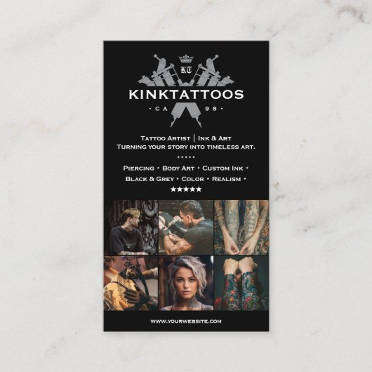 Minimal Modern Tattoo Artist Tattooist Black Grid Visitenkarte (Vorderseite)