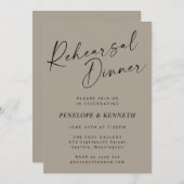 Minimal Modern Taupe Brown Script Probe Dinner Einladung (Vorne/Hinten)