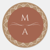Minimal Modern Terracotta Boho Mandala Initials Runder Aufkleber (Vorderseite)