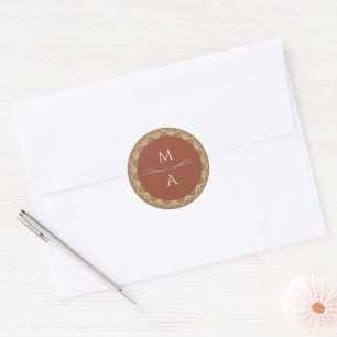 Minimal Modern Terracotta Boho Mandala Initials Runder Aufkleber