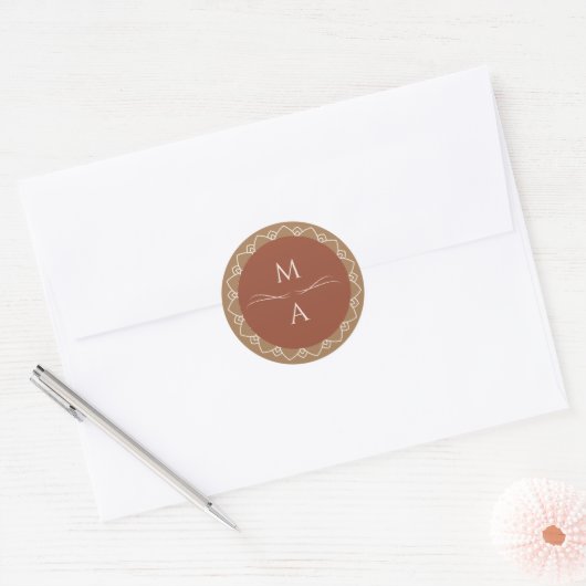 Minimal Modern Terracotta Boho Mandala Initials Runder Aufkleber (Umschlag)