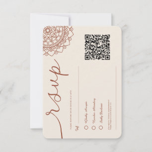 Minimal Modern Terracotta Boho Mandala QR Code RSVP Karte