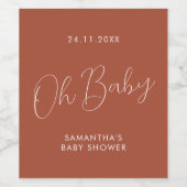 Minimal Modern terracotta Signature Baby Shower Weinetikett (Einzelnes Label)