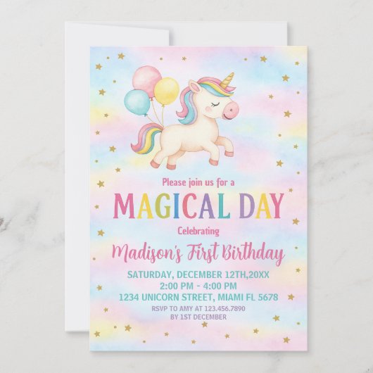 Minimal Modern Unicorn Geburtstag Einladung (Vorderseite)