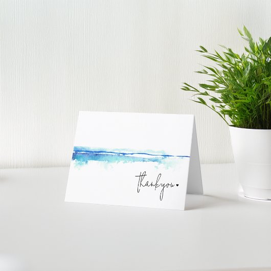 Minimal Modern Watercolor Blue Brautparty Dankeskarte