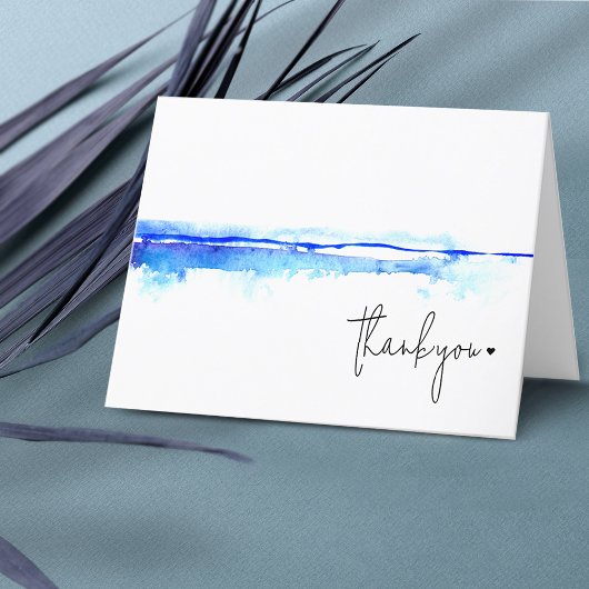 Minimal Modern Watercolor Blue Brautparty Dankeskarte