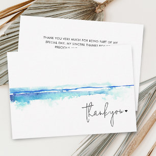 Minimal Modern Watercolor Blue Brautparty Dankeskarte