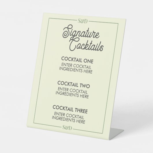 Minimal Modern Wedding Signature Cocktail Sign Sockelschild (Vorderseite)