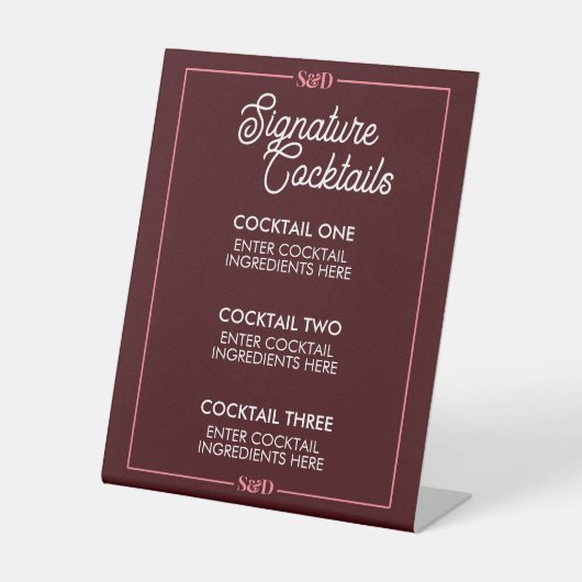 Minimal Modern Wedding Signature Cocktail Sign Sockelschild (Vorderseite)