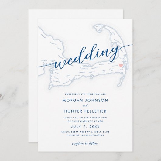 Minimal Modern Wequassett Resort Karte Hochzeit (Vorne/Hinten)