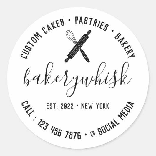 Minimal Modern White Eleganery Bäckerei Koch Runder Aufkleber (Vorderseite)