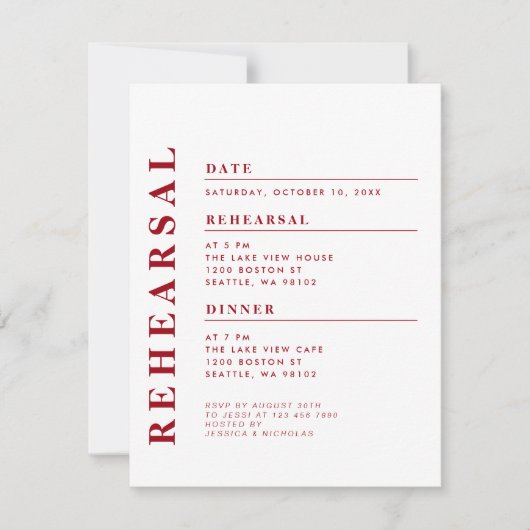 Minimal Modern White Red Probe Dinner Elegante Einladung (Vorderseite)