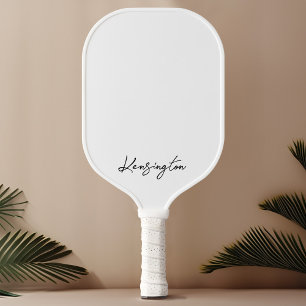 Minimal Modern White Stylish Script Custom Name Pickleball Schläger