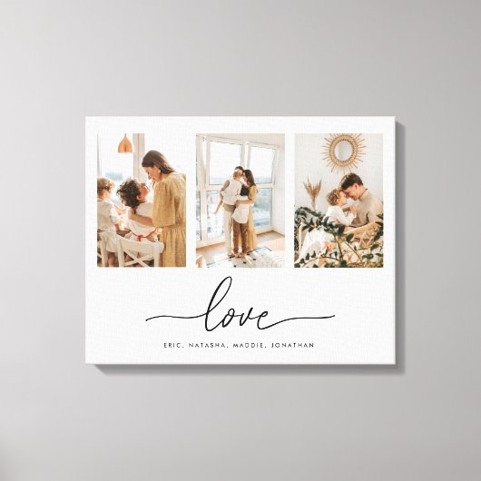 Minimal moderne 3-Foto Collage-Familie Leinwanddruck (Vorderseite)