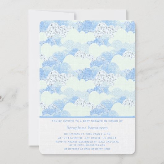 Minimal moderne Abstrakt Blue Clouds Babydusche Einladung (Vorderseite)