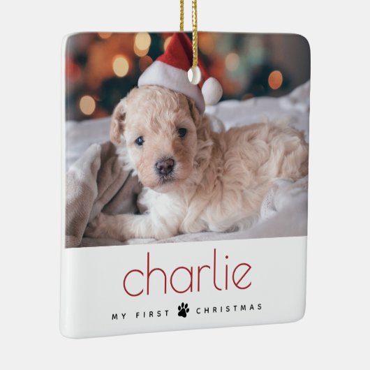 Minimal moderne Art Pet's erstes Weihnachtsfest Fo Keramikornament (Rechts)