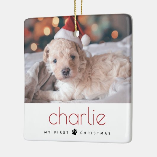 Minimal moderne Art Pet's erstes Weihnachtsfest Fo Keramikornament (Links)