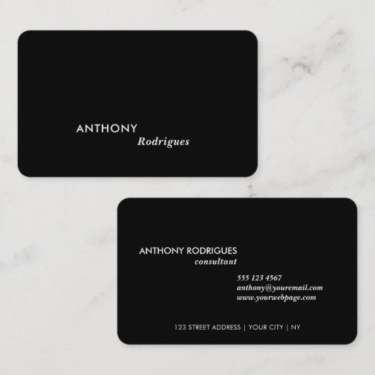 Minimal moderne Berufliche Black Business Card Visitenkarte (Vorne/Hinten)