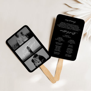 Minimal moderne Black 3 Foto Hochzeitsprogramme Fa Fächer