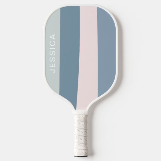 Minimal moderne, blaurosa Retro Streifen Pickleball Schläger (Vorderseite)