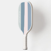 Minimal moderne, blaurosa Retro Streifen Pickleball Schläger (Links)
