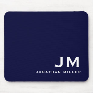 Minimal moderne Blockmonogramm Navy Blue Mousepad