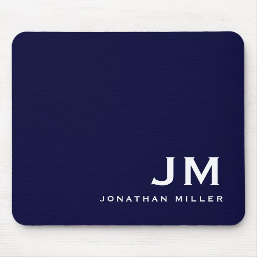 Minimal moderne Blockmonogramm Navy Blue Mousepad (Vorne)