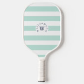 Minimal moderne Blue Stripe Custom Monogram & Name Pickleball Schläger (Rückseite)