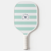 Minimal moderne Blue Stripe Custom Monogram & Name Pickleball Schläger (Vorderseite)