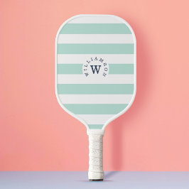 Minimal moderne Blue Stripe Custom Monogram & Name Pickleball Schläger