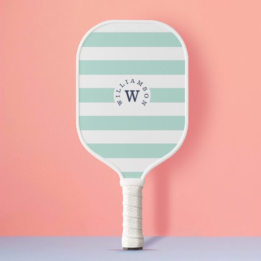 Minimal moderne Blue Stripe Custom Monogram & Name Pickleball Schläger