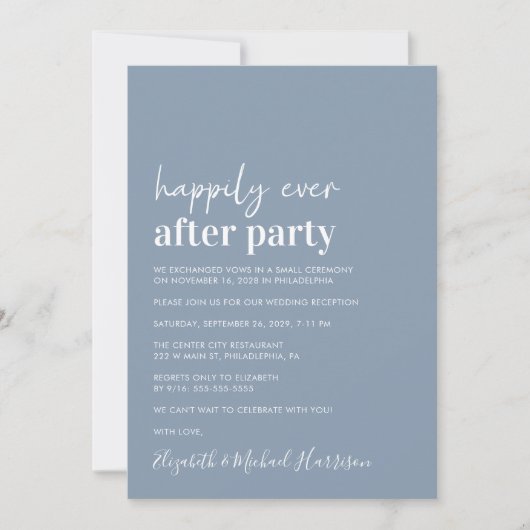 Minimal moderne Blue Wedding Rezeption Einladung (Vorderseite)