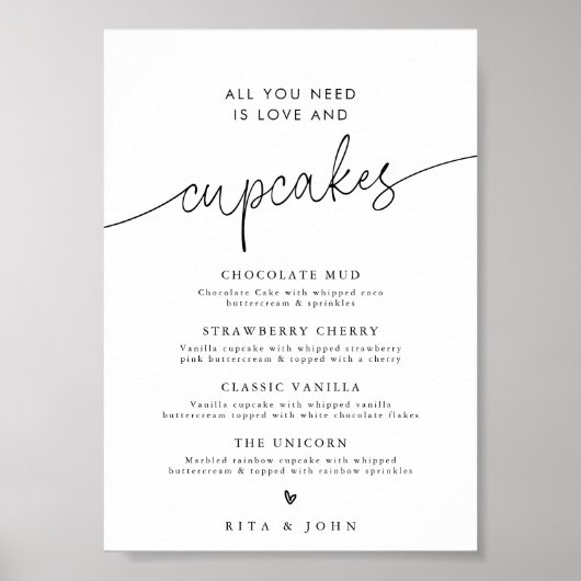 Minimal moderne Dessert Cupcake Menü Hochzeit Zeic Poster (Vorne)