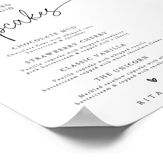 Minimal moderne Dessert Cupcake Menü Hochzeit Zeic Poster (Ecke)