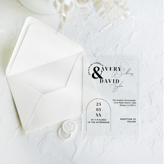 Minimal moderne einfache Hochzeit Acryleinladungen