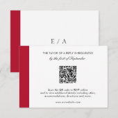 Minimal moderne, elegante Red QR Code Hochzeit RSVP Karte (Vorne/Hinten)