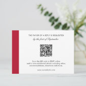 Minimal moderne, elegante Red QR Code Hochzeit RSVP Karte (Stehend Vorderseite)