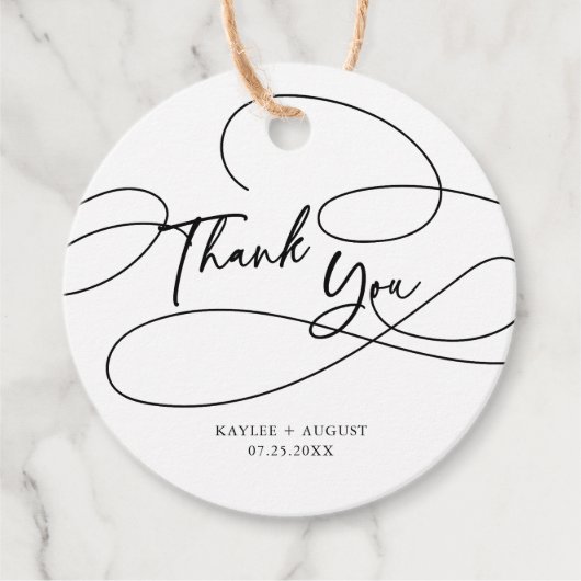 Minimal moderne Extravagante Schrift "Danke" Hochz Geschenkanhänger (Vorderseite)