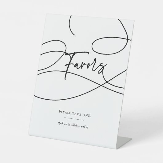 Minimal moderne Extravagante Script "Favors" Hochz Sockelschild (Vorderseite)