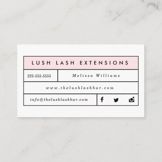 Minimal moderne Eyelash & Brows Business Visitenkarte (Rückseite)